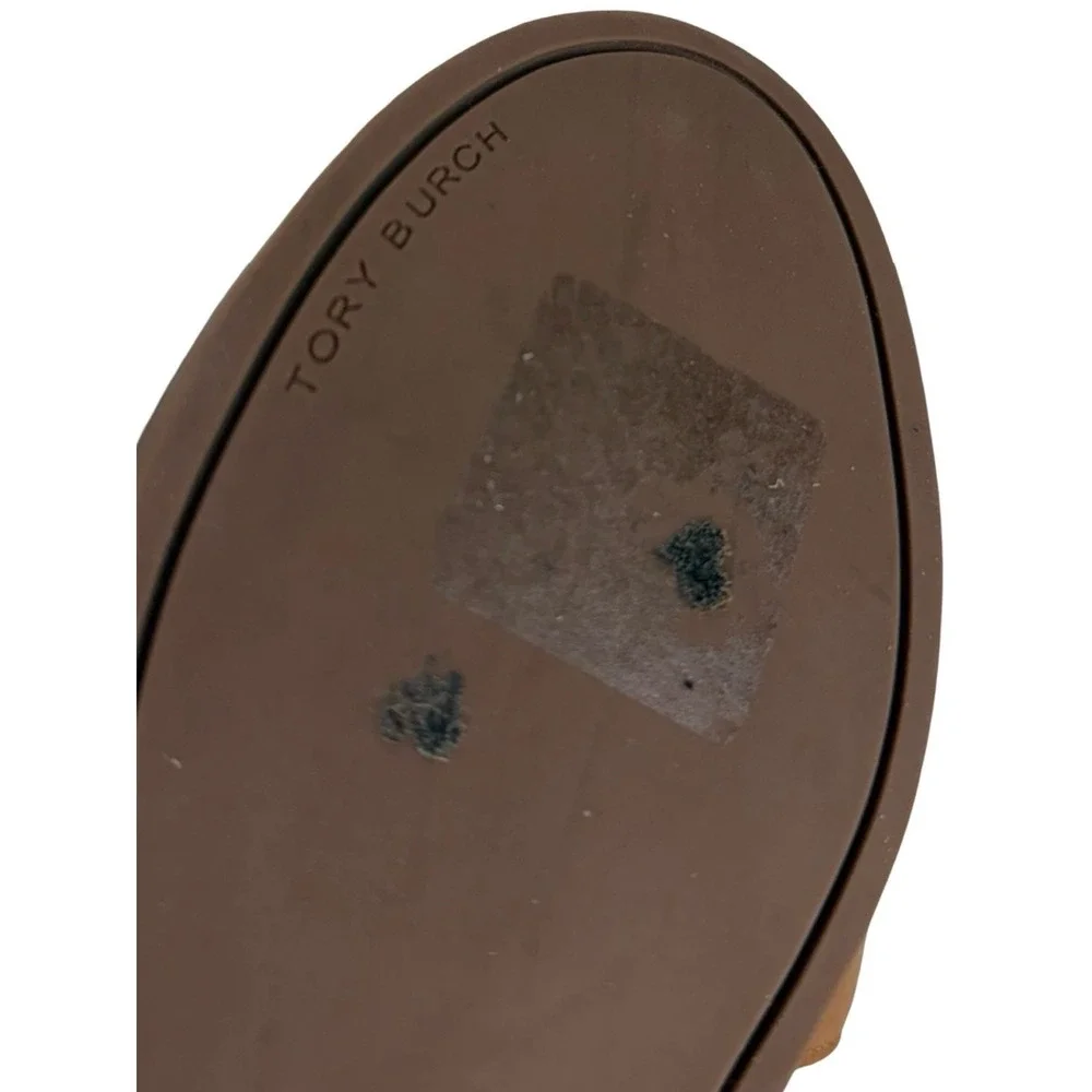 Tory Burch Everly Brown Leather Slide Sandals Gold Logo Accent Womens 8 M